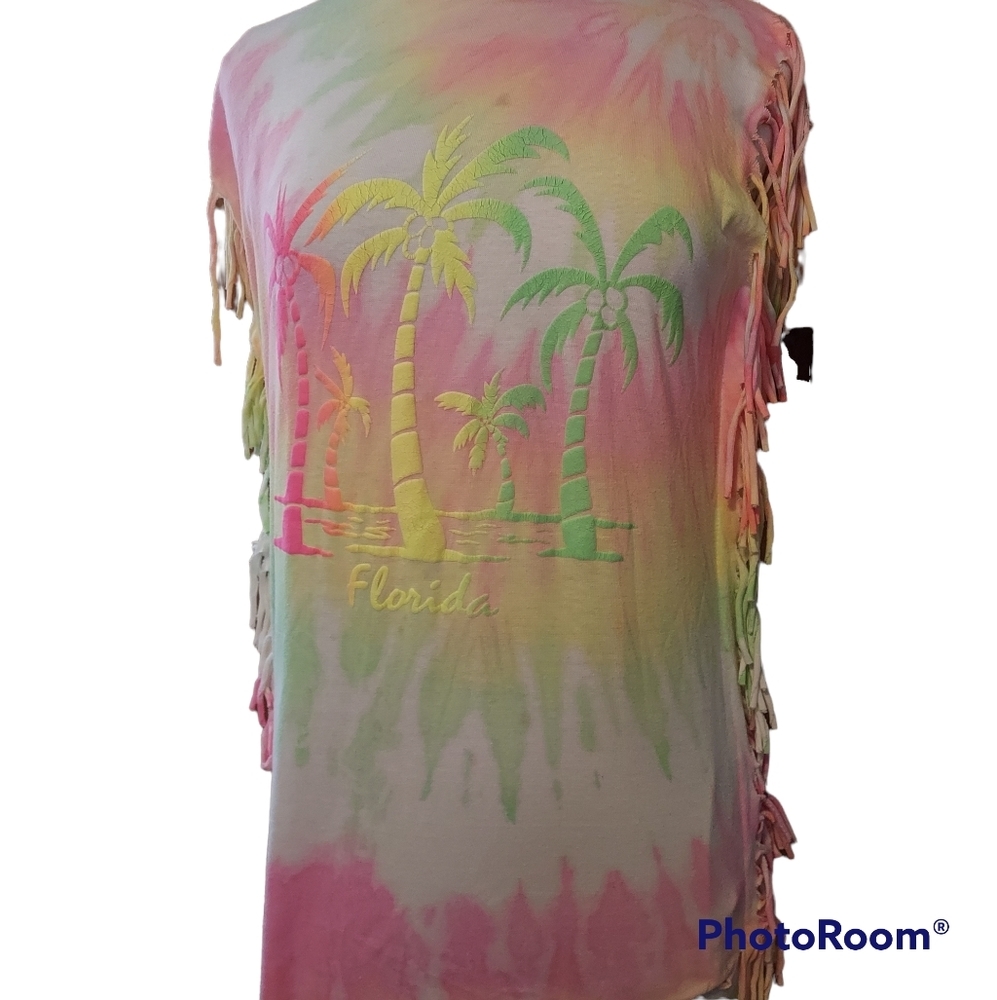 bathing suit cover up os Sleeveless Tiedye Fringe Florida Woman dress Bl… - Picture 5 of 5